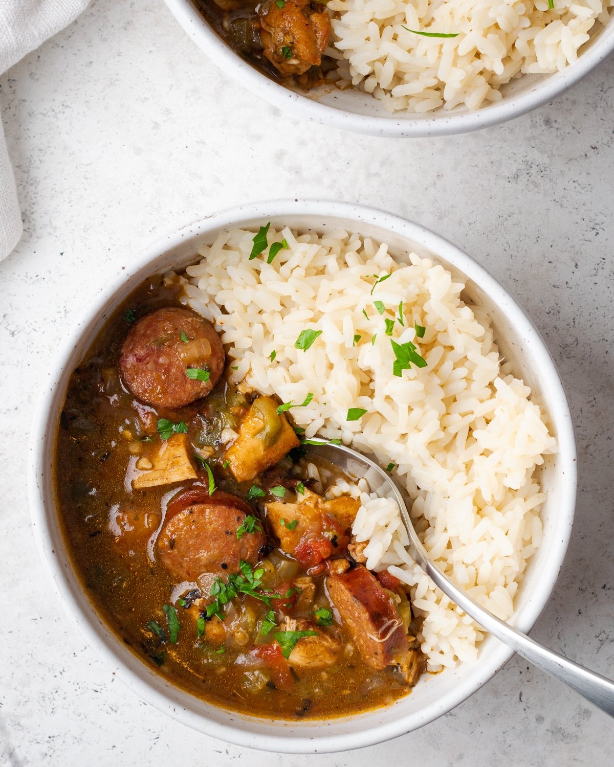 A bowl of gumbo ya-ya with rice